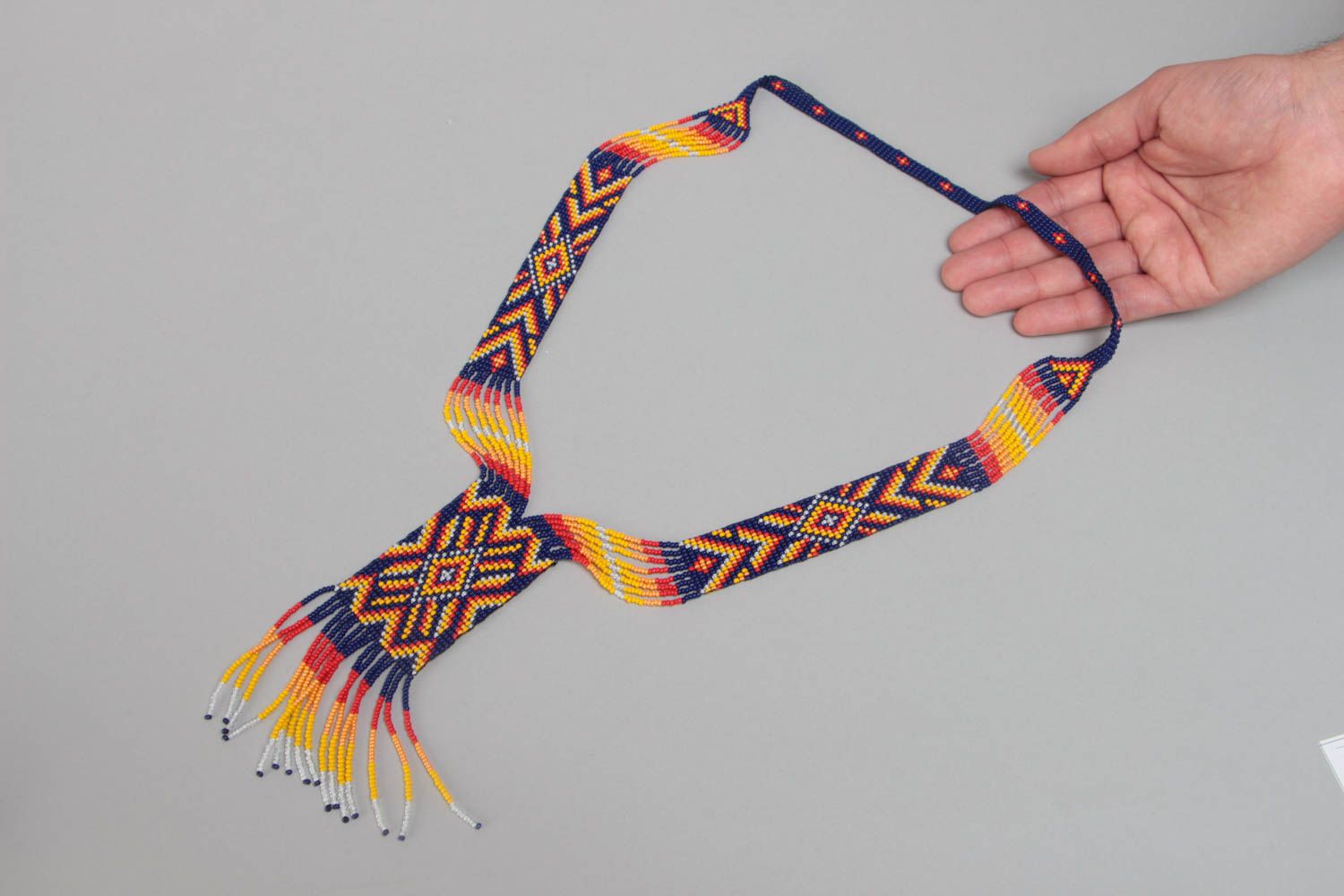 Unusual bright handmade designer beaded gerdan necklace in ethnic style photo 5