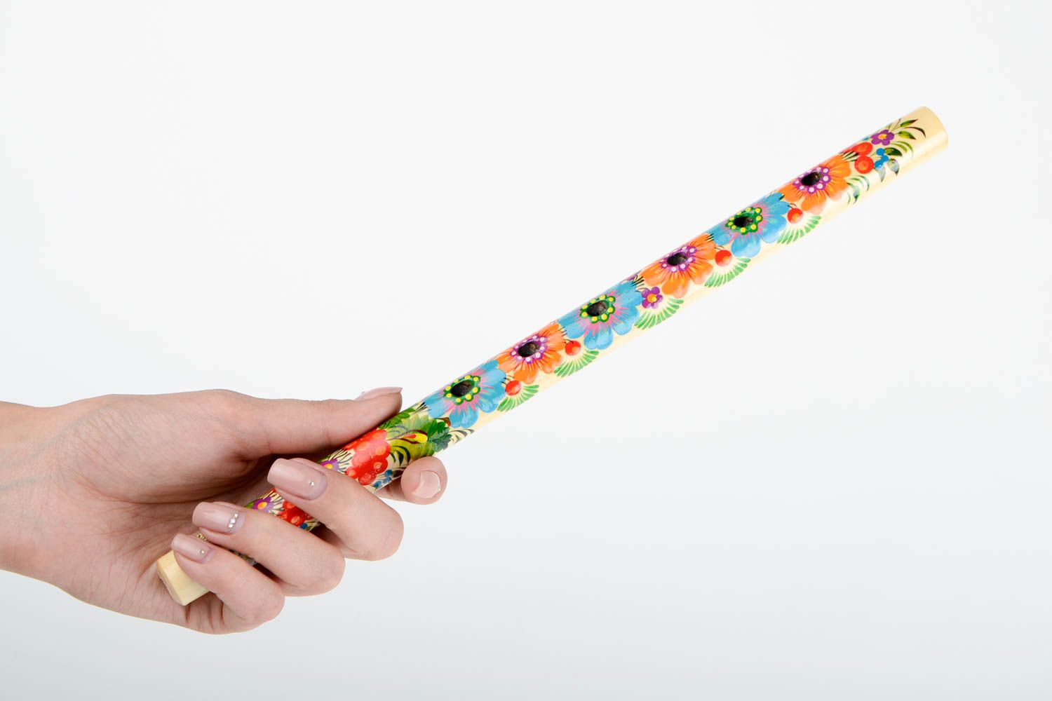 Sopilka Instrument à vent fait main en bois multicolore motif floral Idée cadeau photo 2