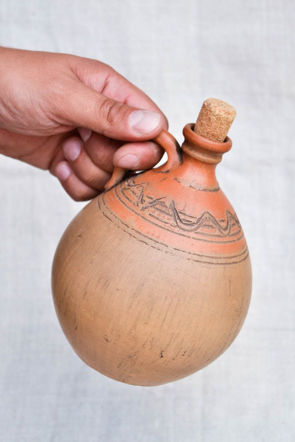 60 oz ceramic handmade terracotta wine carafe in ball shape with handle 1 lb photo 2