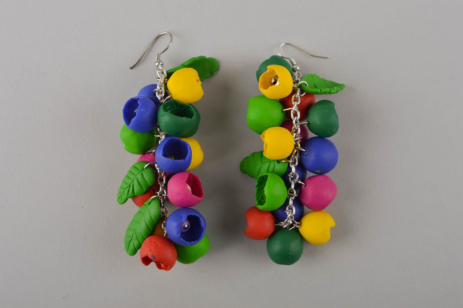 Boucles d'oreilles pendantes Bijou fait main multicolores Cadeau femme fleurs photo 2