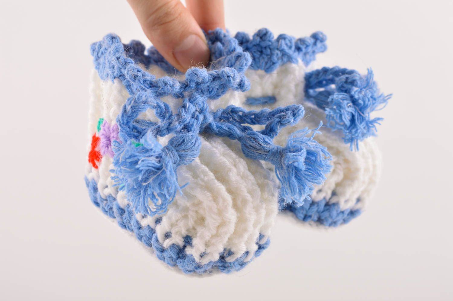 Handmade blaue gehäkelte Babyschuhe Schuhe für Neugeborene Geschenk für Babys  foto 5