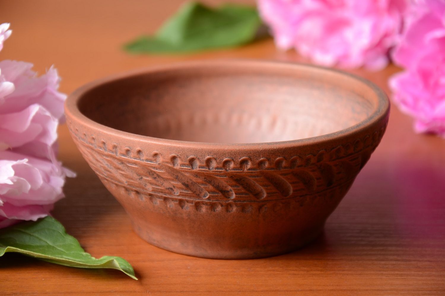 Beautiful small handmade designer brown clay bowl 250 ml  photo 1