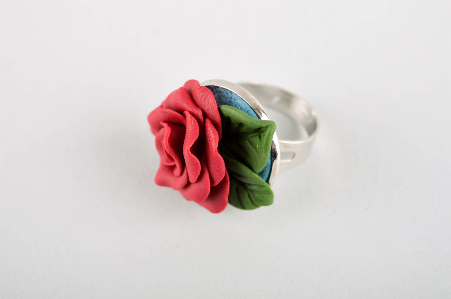 Кольцо ручной работы Роза украшение из полимерной глины цветочное кольцо фото 2