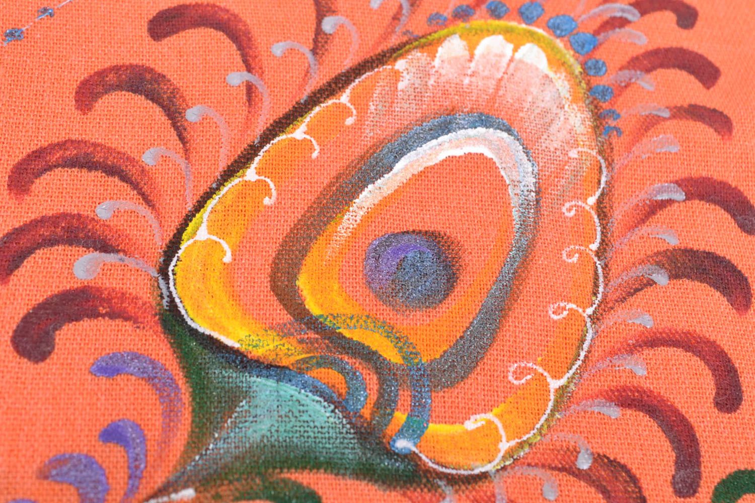 Foulard corail en cachemire avec tissu effiloché et peinture fait main long photo 3