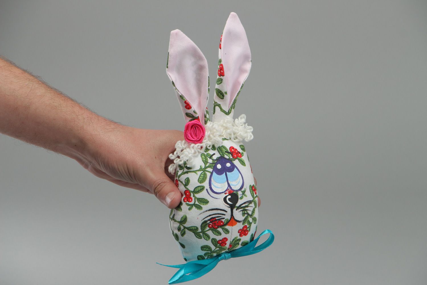 Handmade soft toy sewn of coarse calico fabric Easter Rabbit interior decoration photo 4
