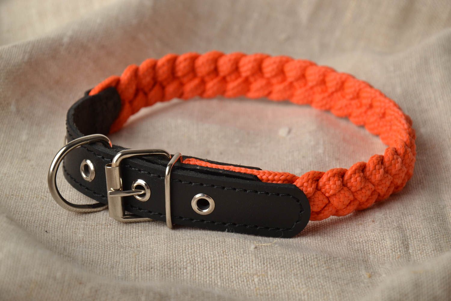 Orange woven dog collar photo 1