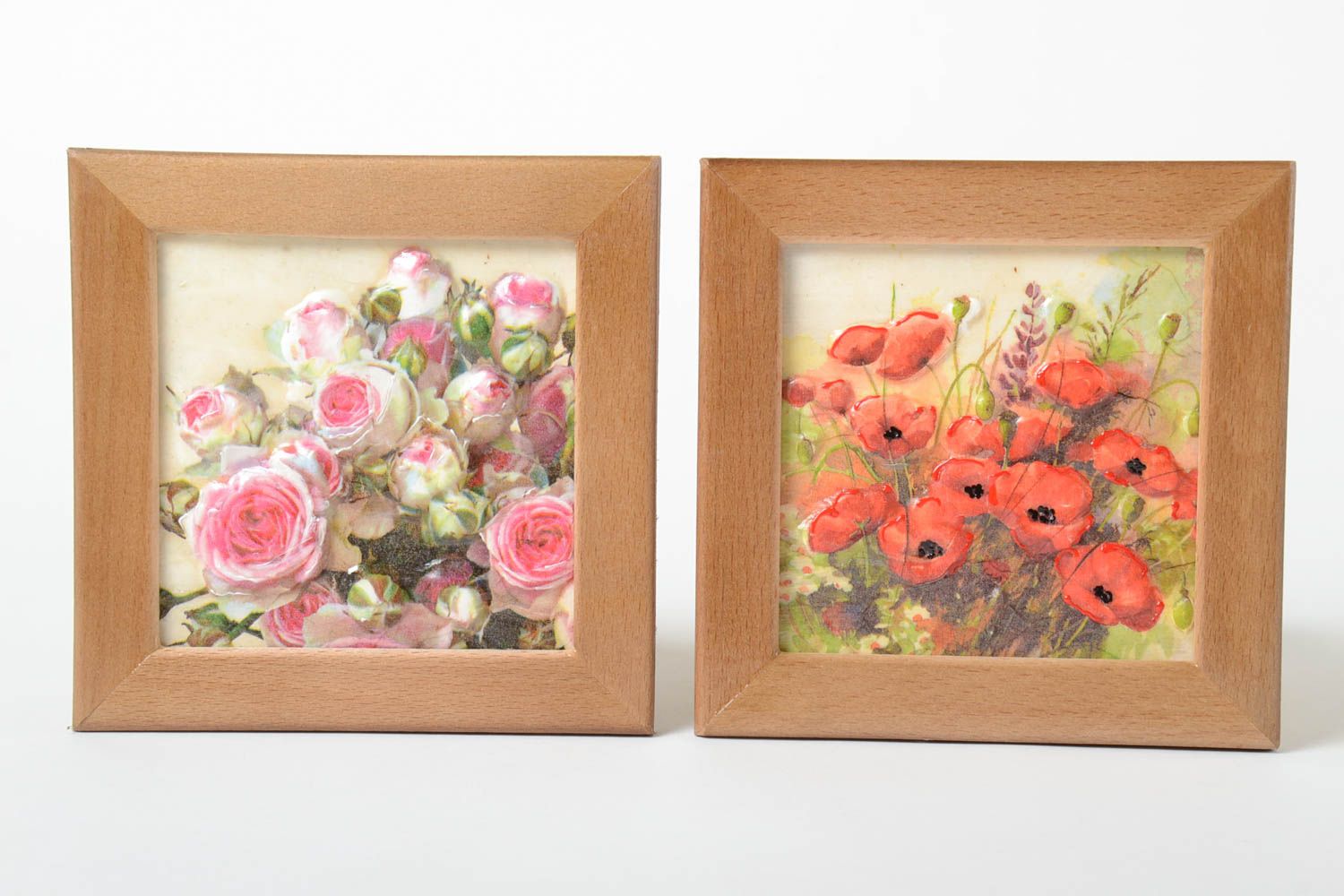 Petits Tableaux carrés faits main avec fleurs 2 pièces Décoration maison photo 5