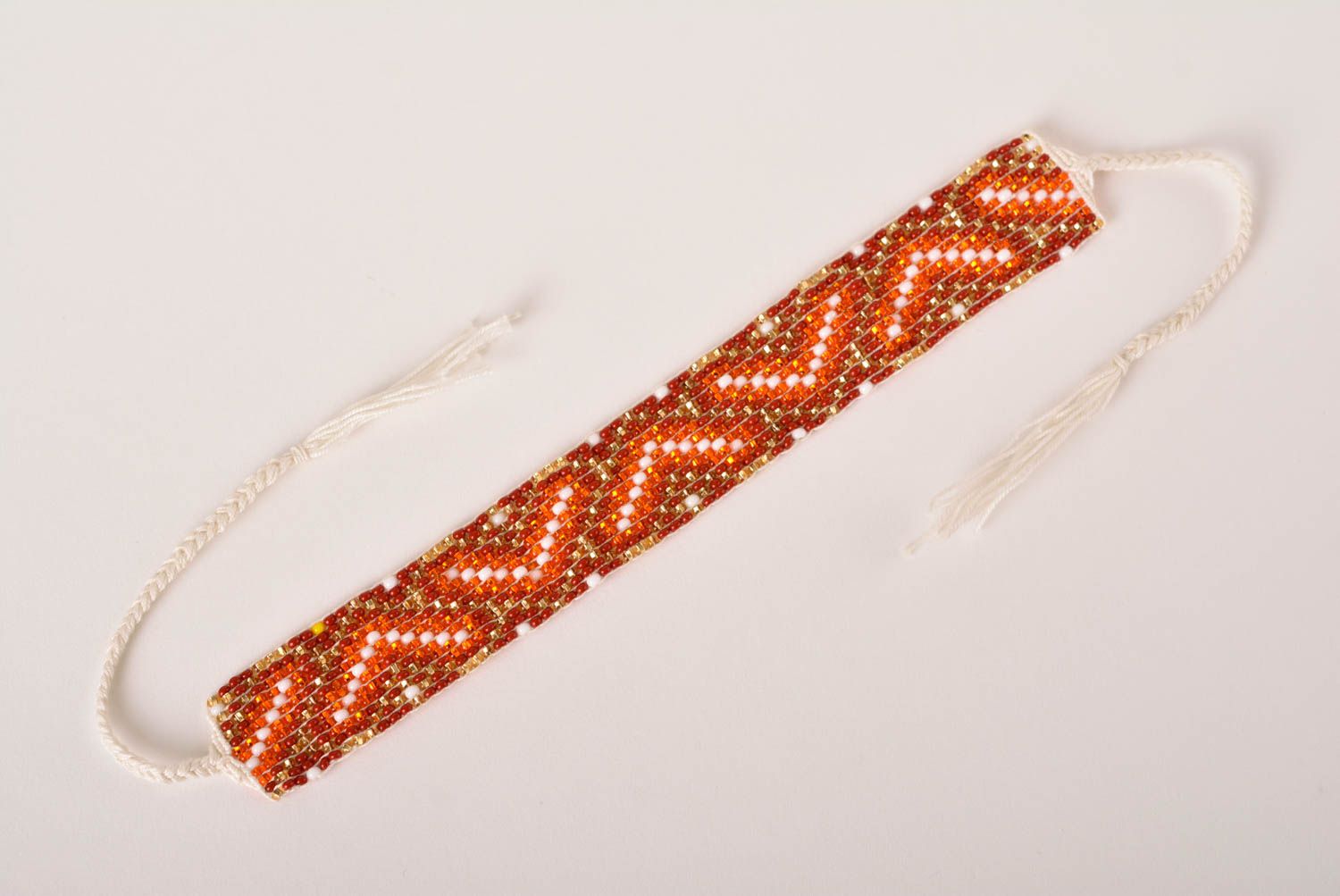 Bright orange and red beads strand bracelet for women photo 5