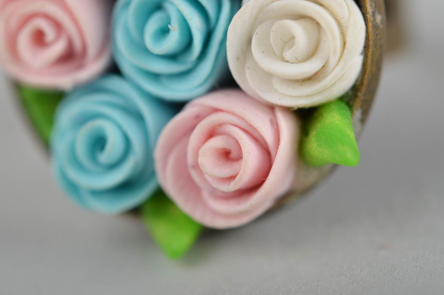 Bague pate polymere roses Bijou fait main Accessoire femme design floral photo 4
