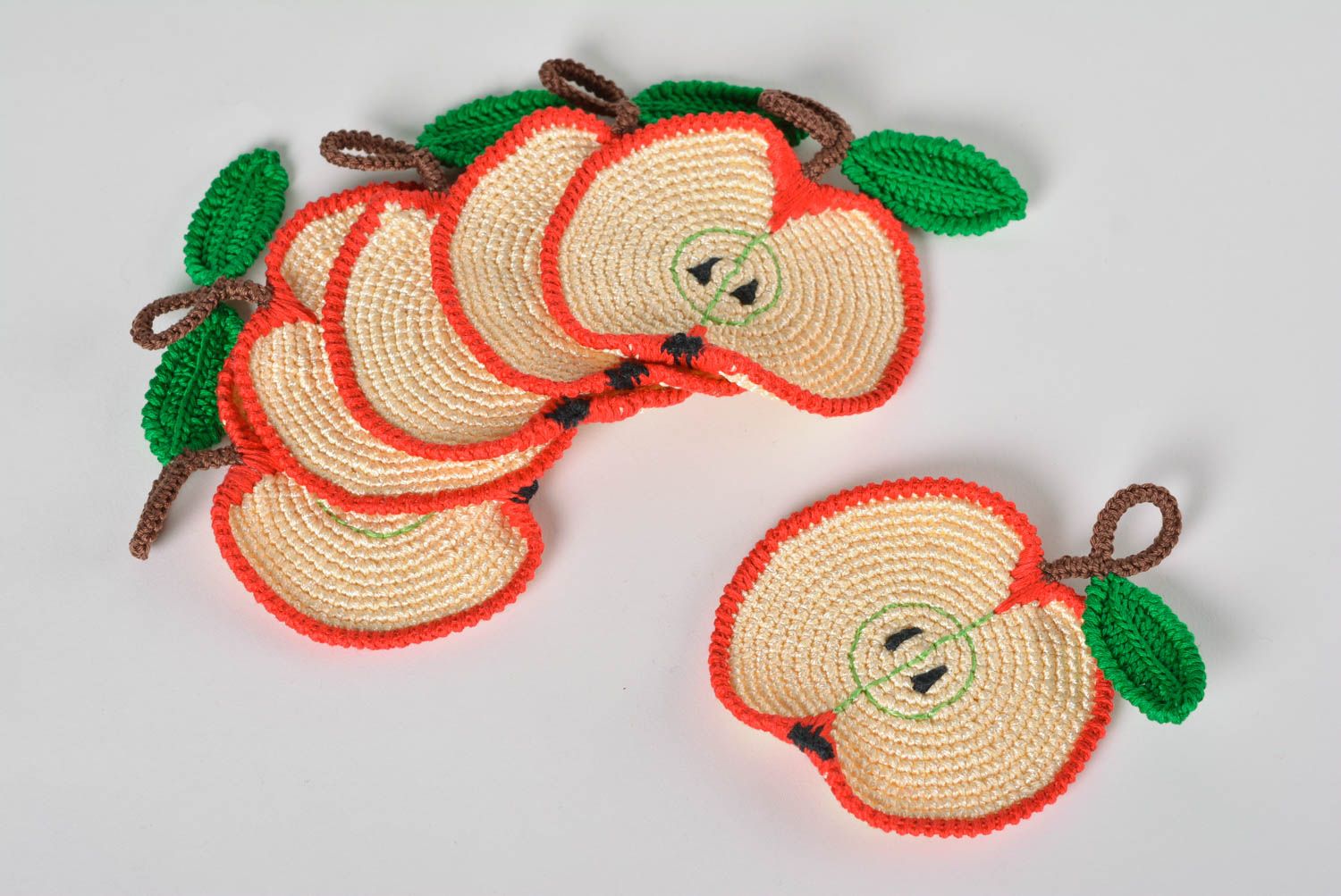 Dessous-de-verre au crochet faits main Accessoires cuisine 6 pièces ronds pommes photo 1