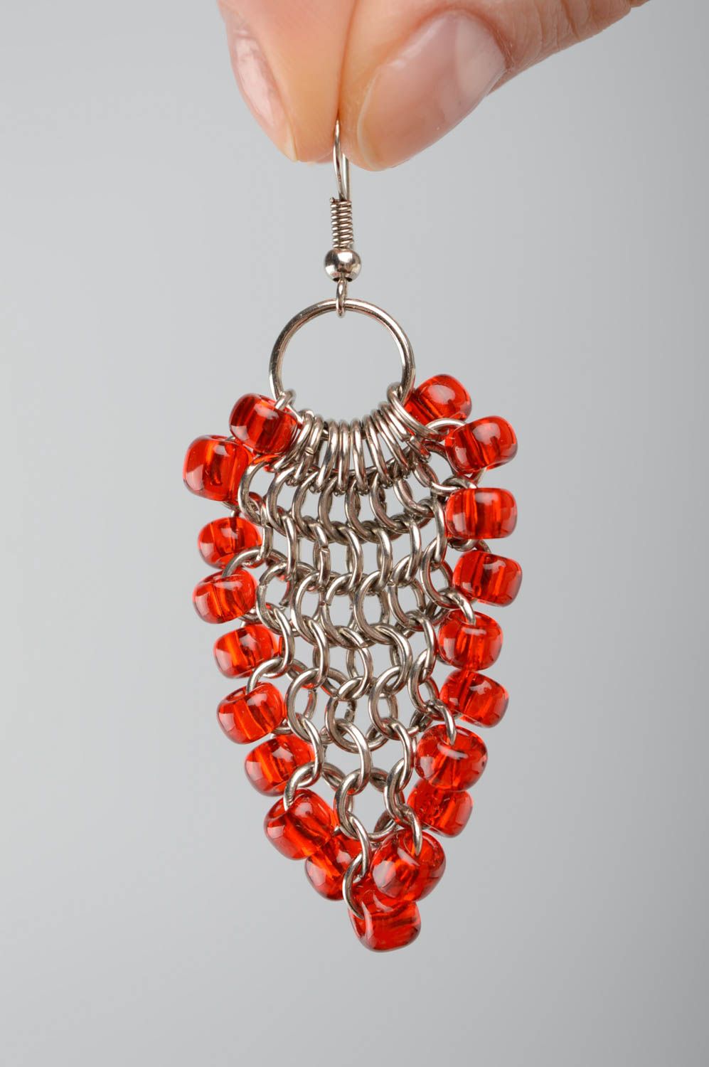 Metal earrings with beaded charms photo 3