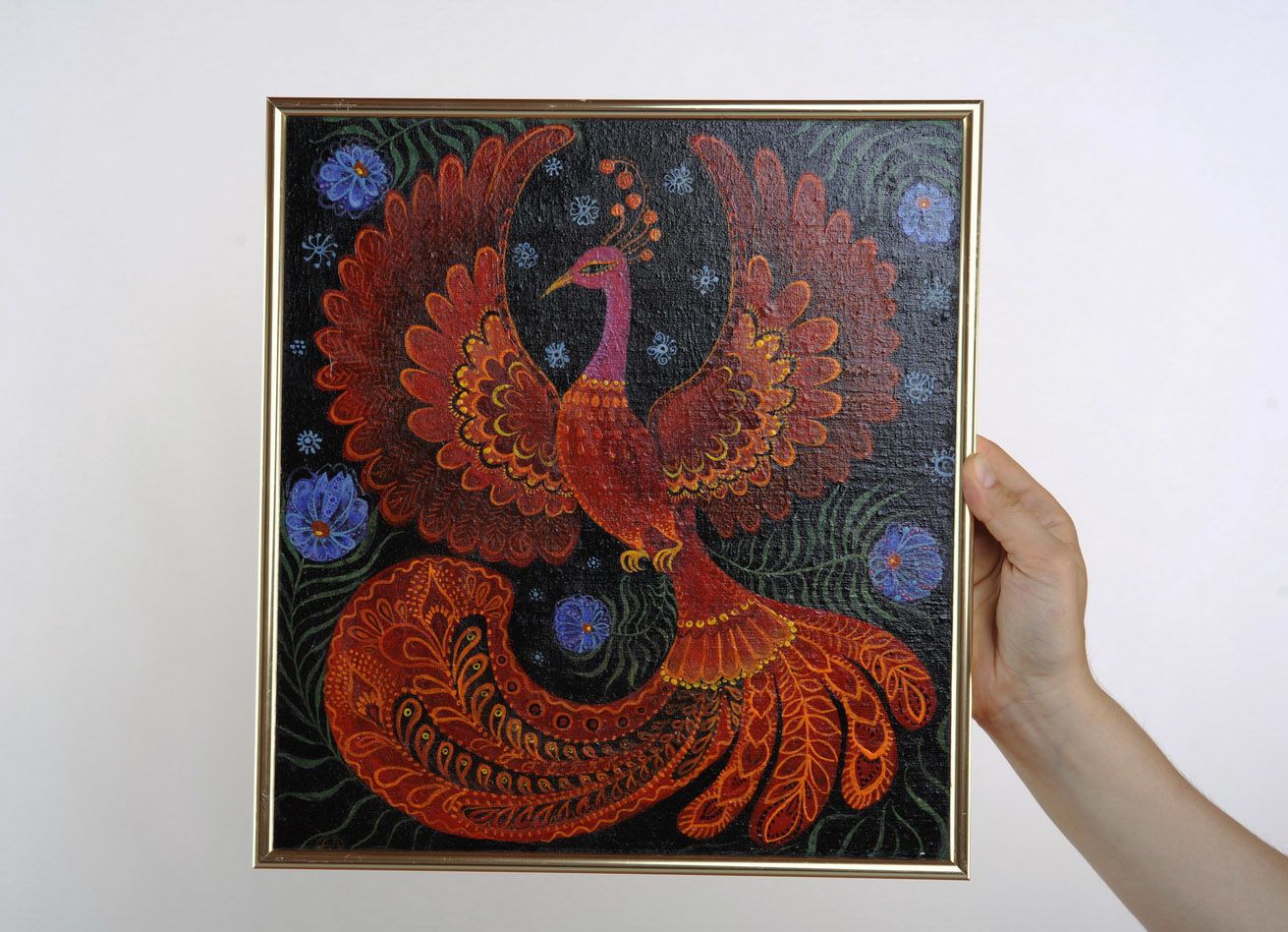 Peinture contemporaine acrylique sur toile Oiseau de feu faite main photo 2