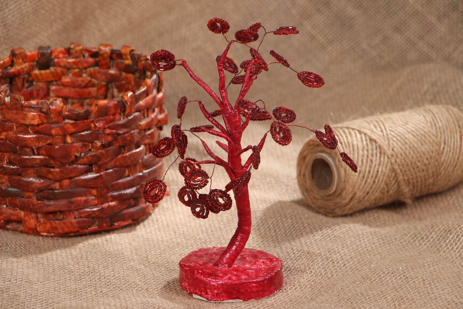 Handmade beaded tree Claret photo 4