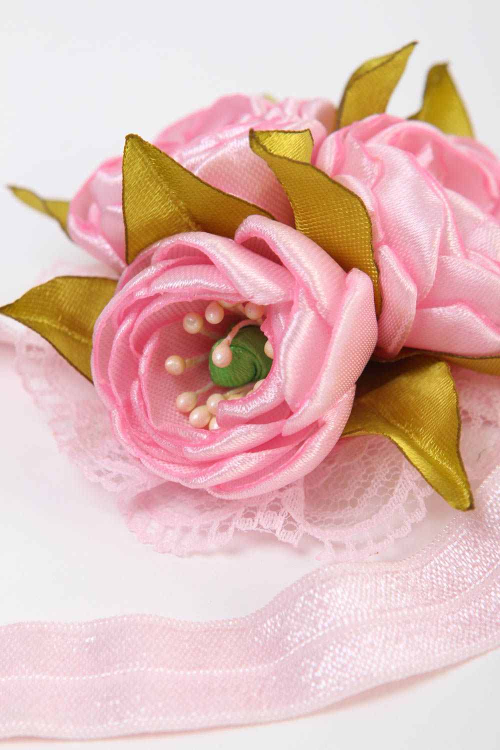 Handmade Haarband mit Blumen Accessoires für Haare Blumen Haarband rosafarbig foto 4