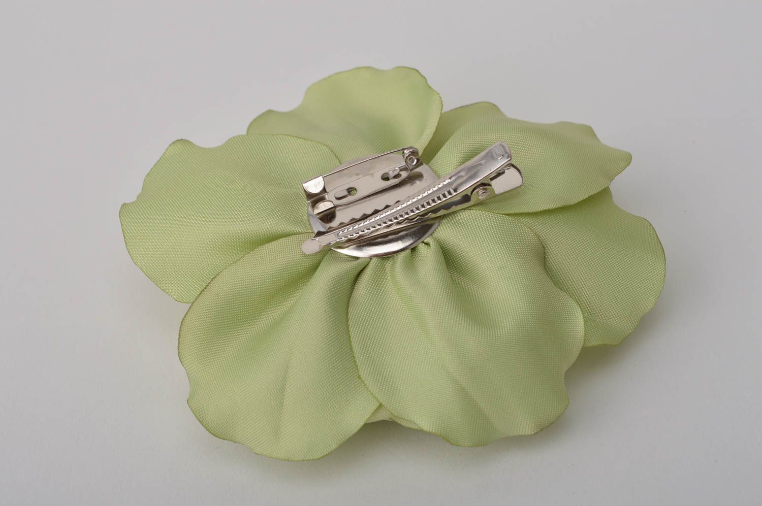 Broche Barrette fleur verte faite main grande en satin Cadeau pour femme photo 10