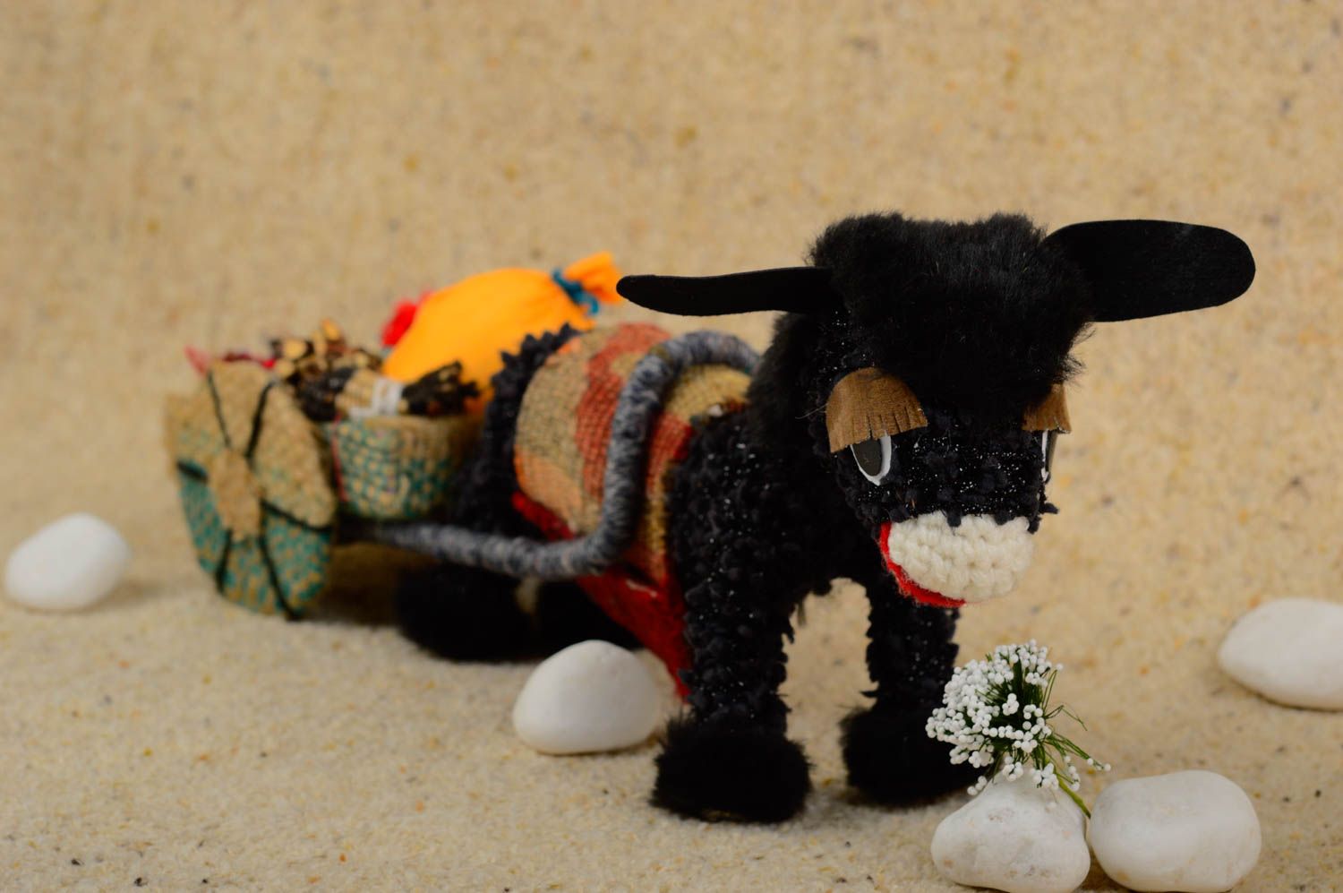 Handmade Deko Kinder Geschenk Miniatur Figur kleines Spielzeug Esel mit Wagen foto 1