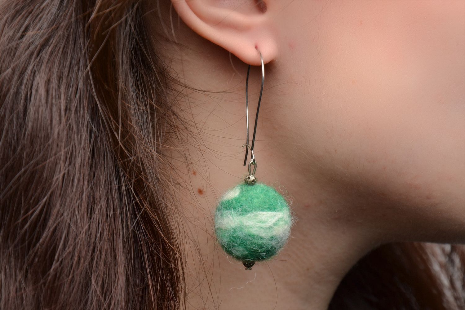 Wool felted earrings Green Sphere photo 2