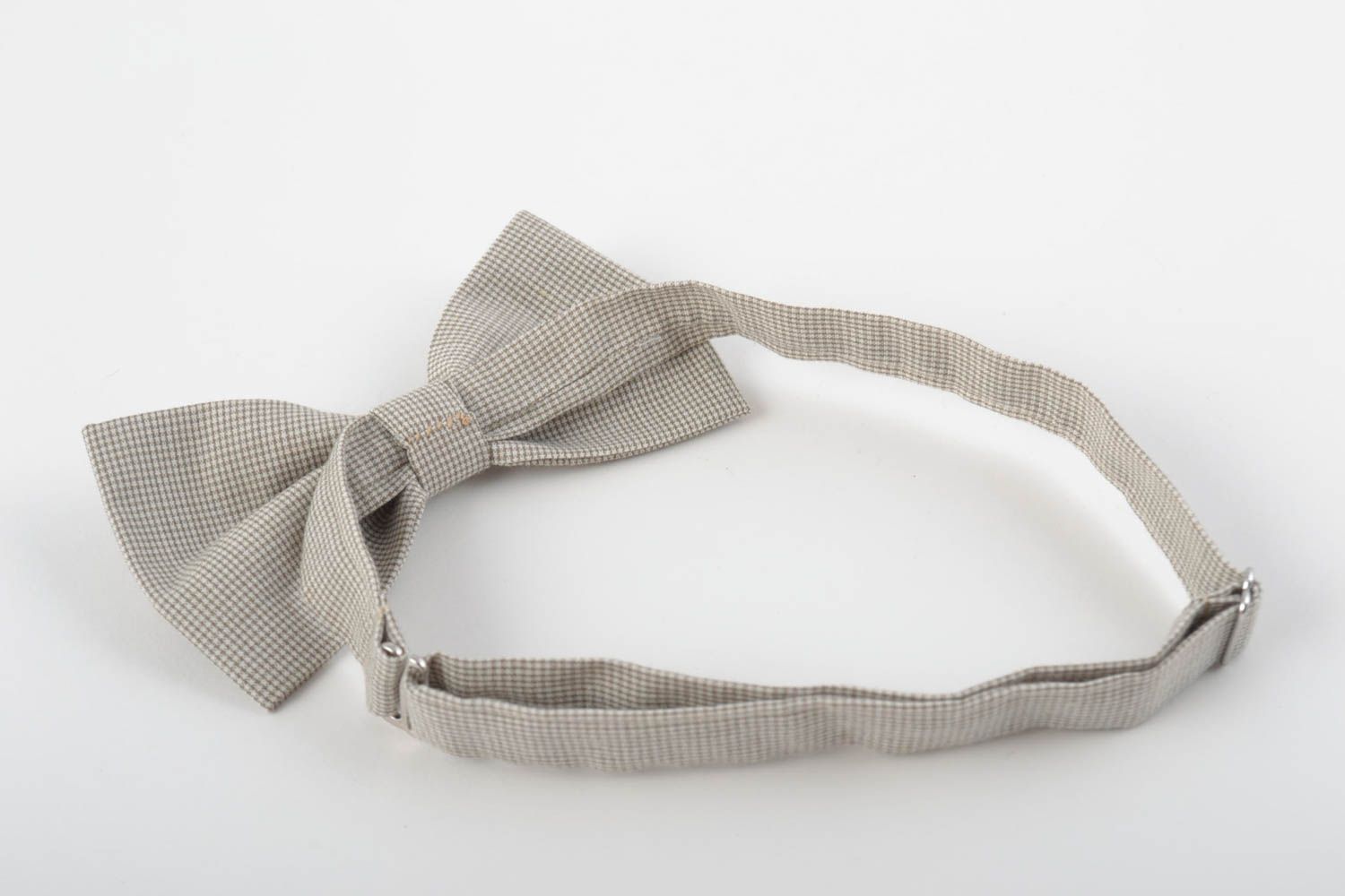 Текстильный галстук-бабочка ручной работы для мужчин и женщин светлый в клеточку фото 3