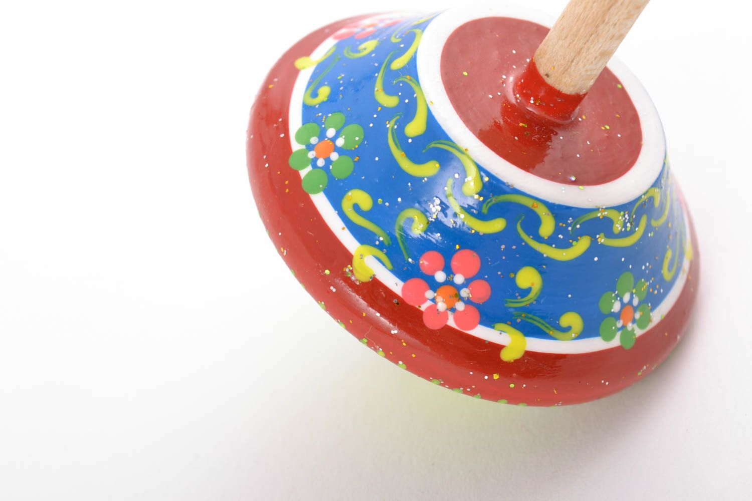Unusual handmade wooden toy spinning top with eco painting for children photo 5