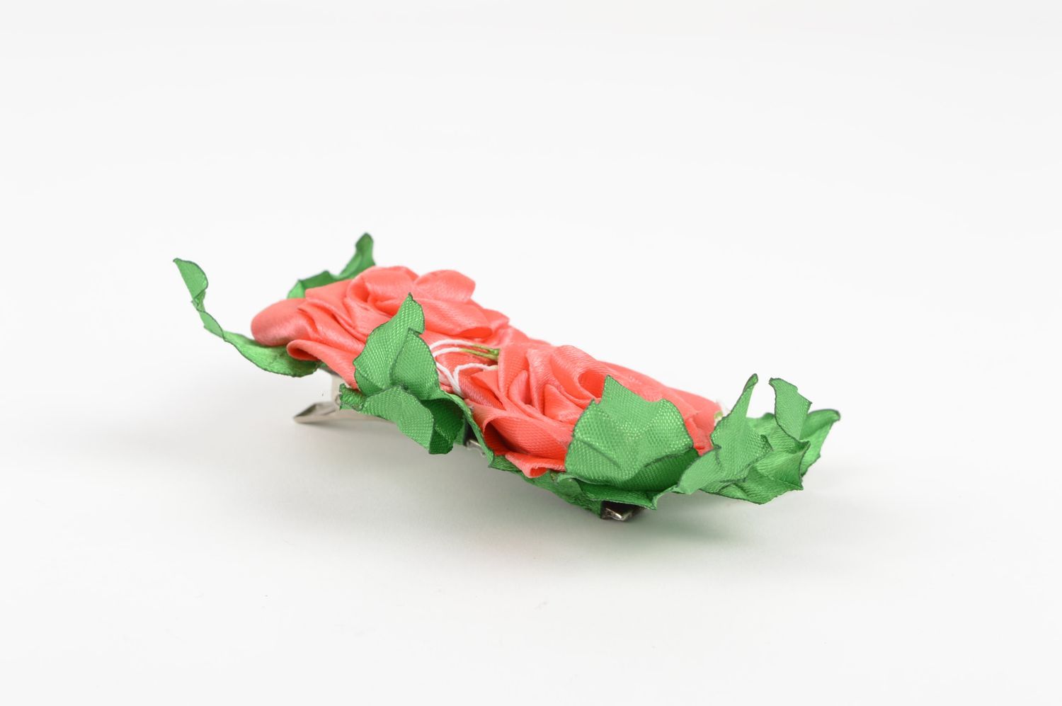 Детская заколка ручной работы заколка цветок аксессуар для волос две розы фото 3