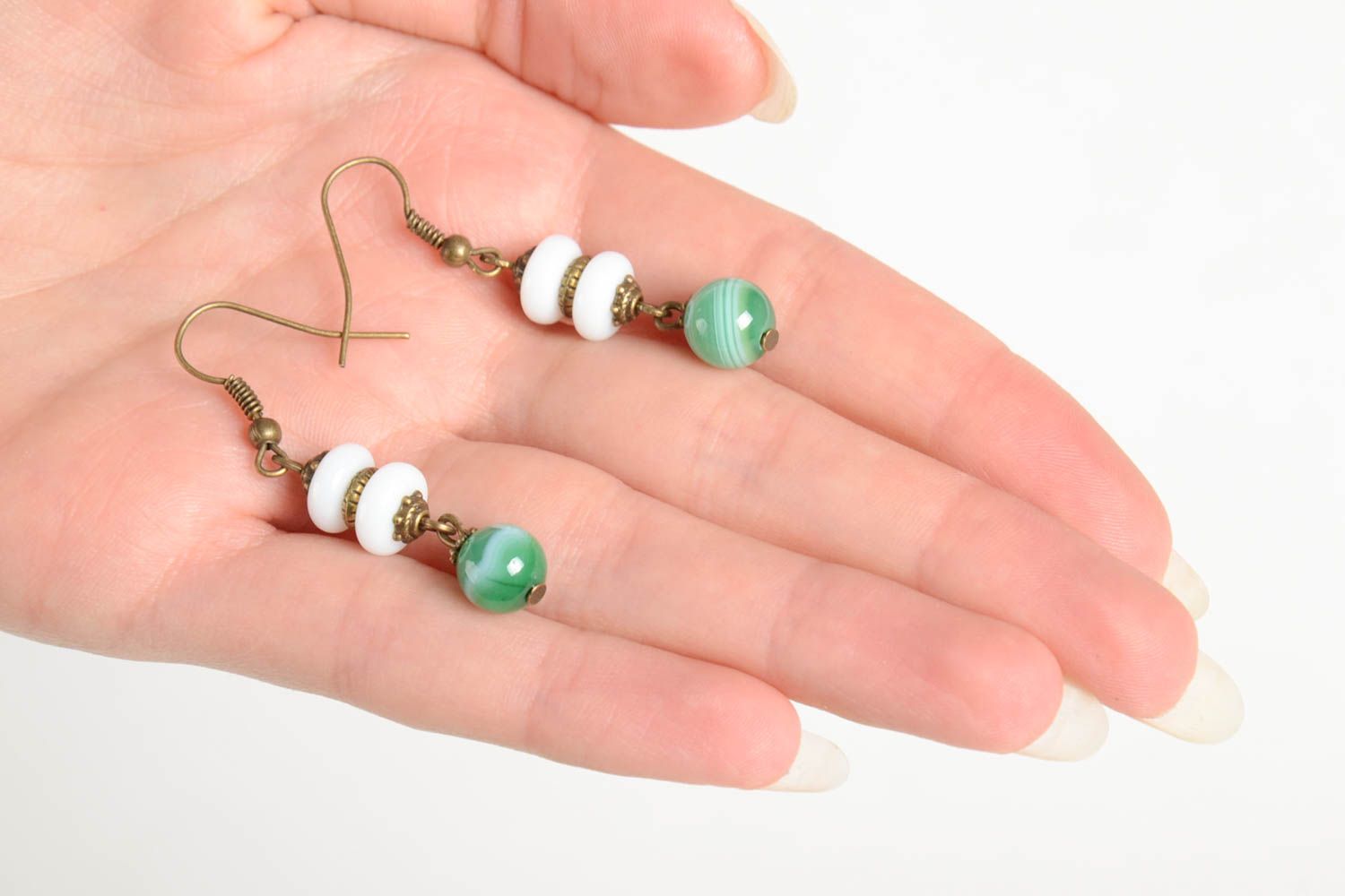 Handmade unusual jewelry designer dangling earrings natural stone earrings photo 3