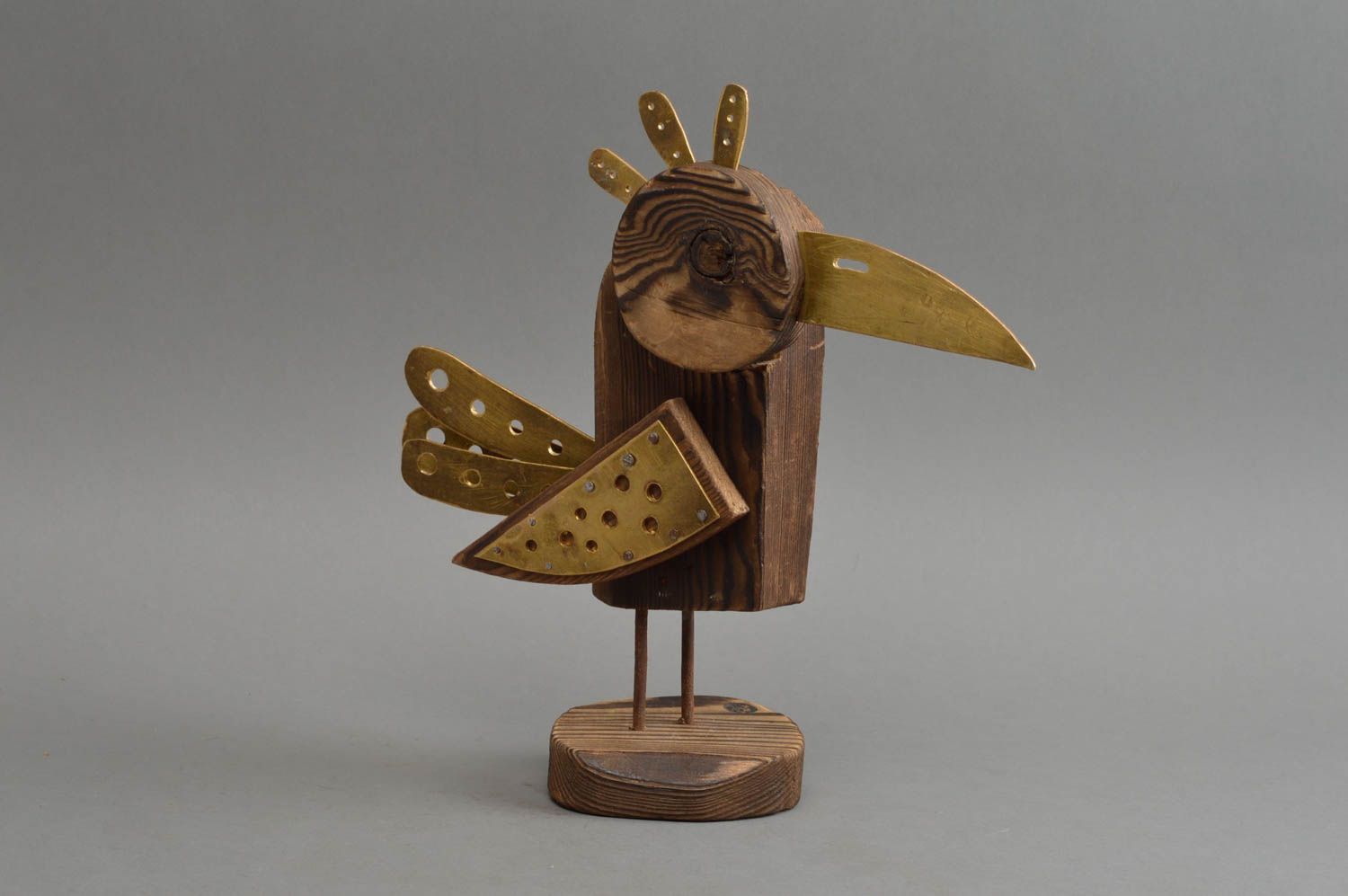 Figurine oiseau corneille en bois de pin écologique faite main décorative photo 2