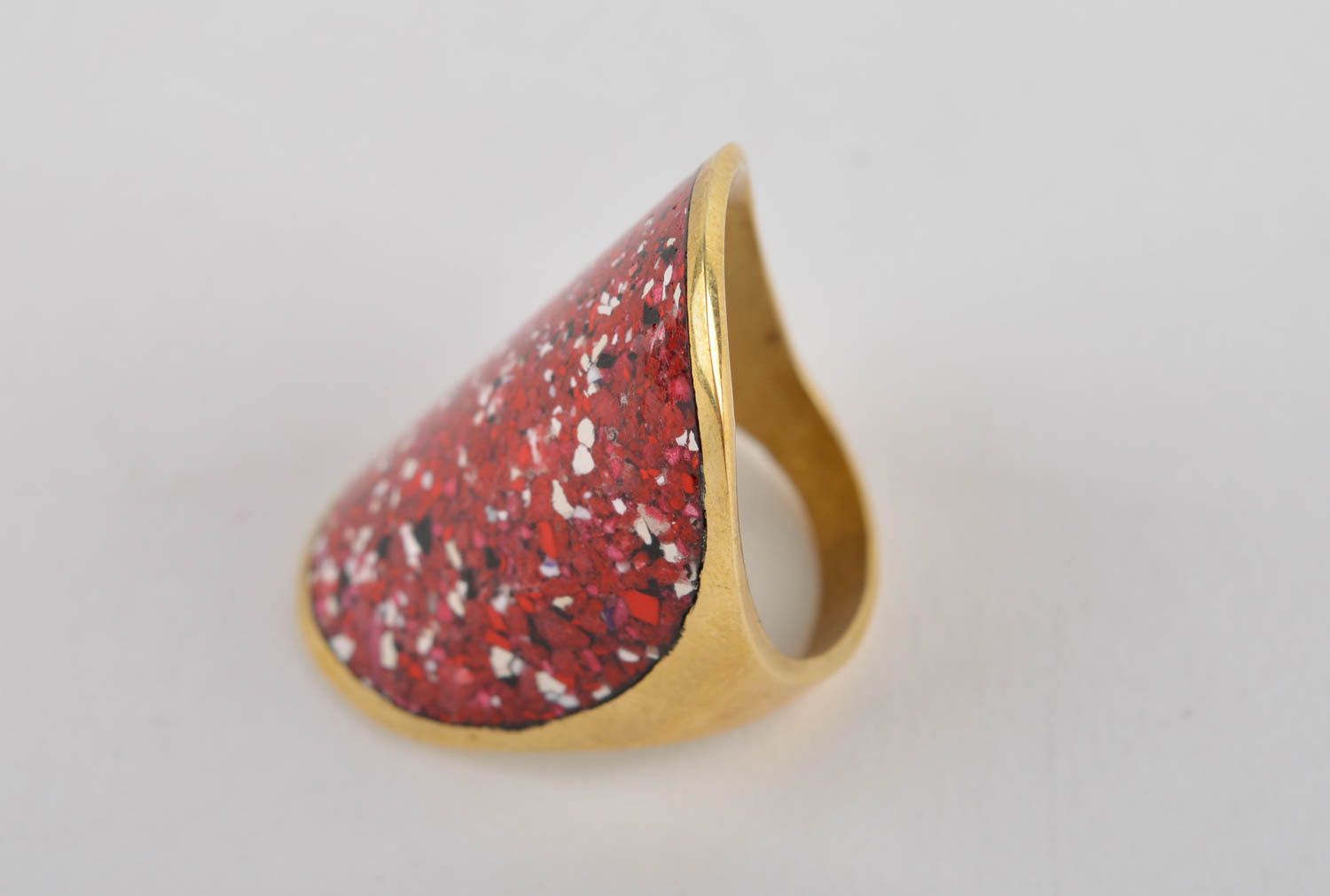 Кольцо ручной работы украшение из латуни модное кольцо красное большое фото 3