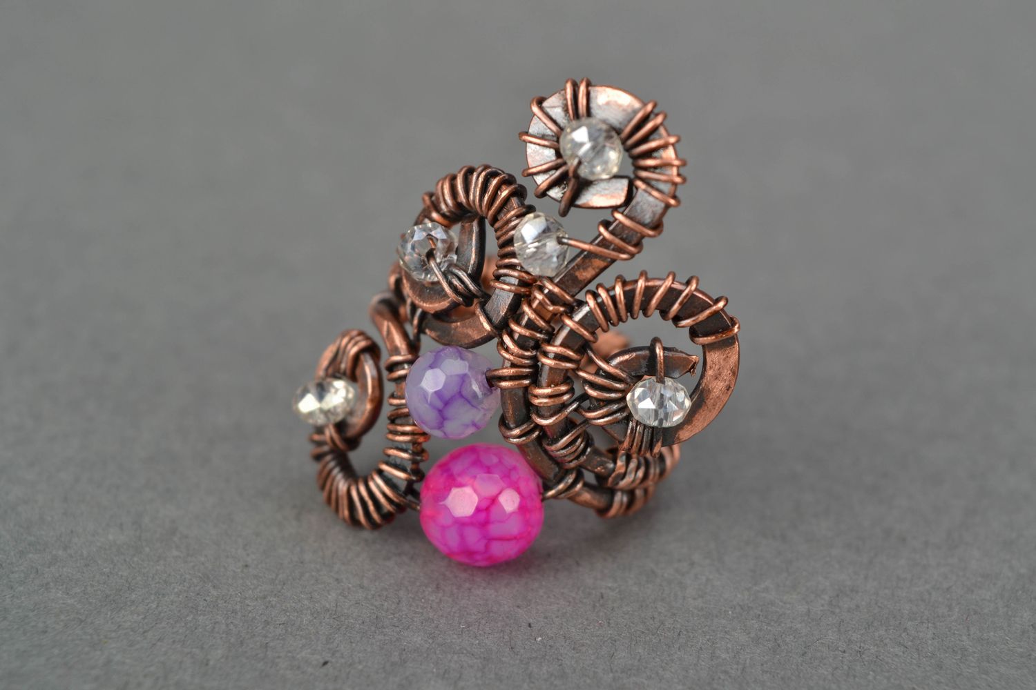 Wire wrap copper ring with agate photo 3