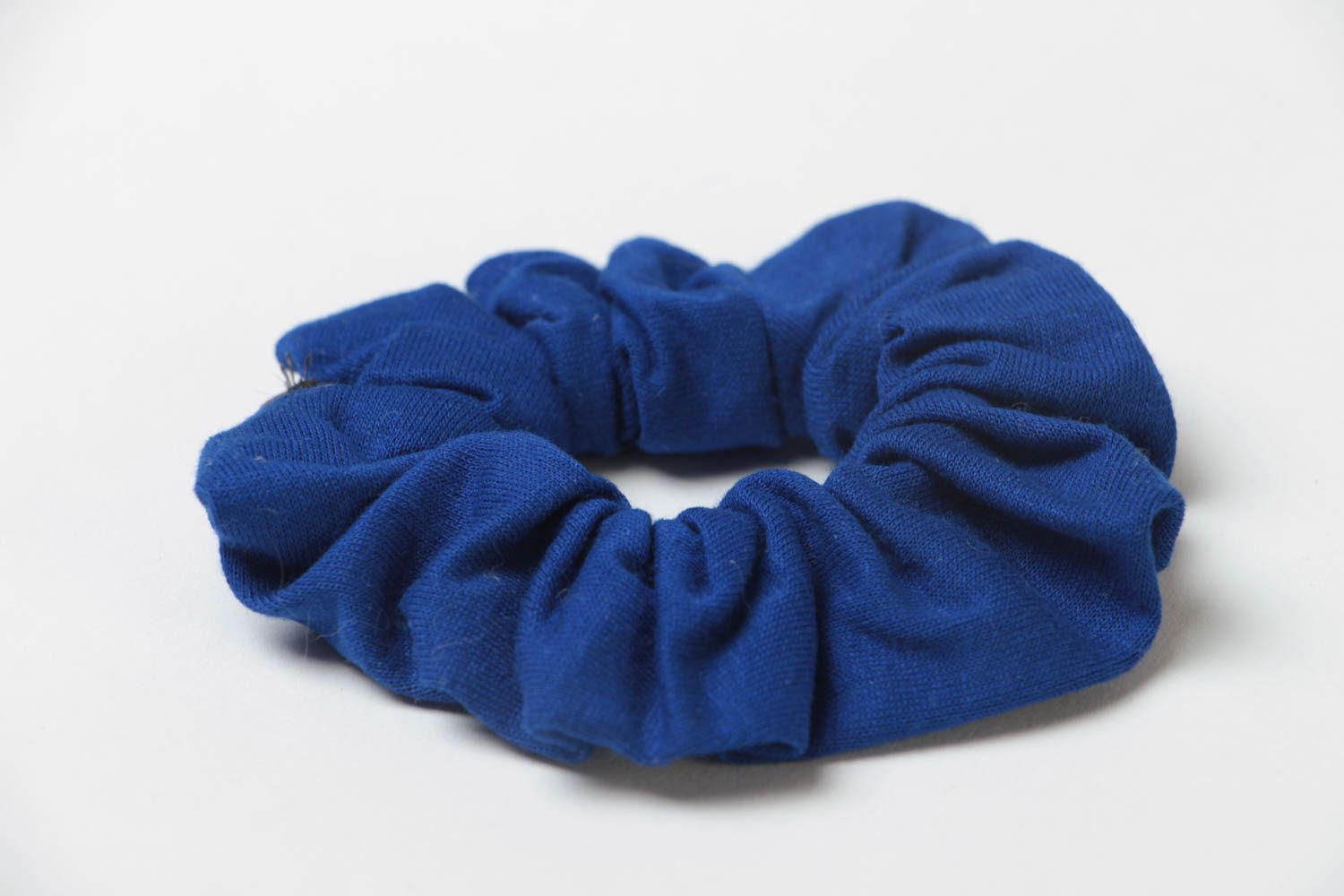 One colored dark blue handmade decorative fabric hair tie of laconic design photo 3