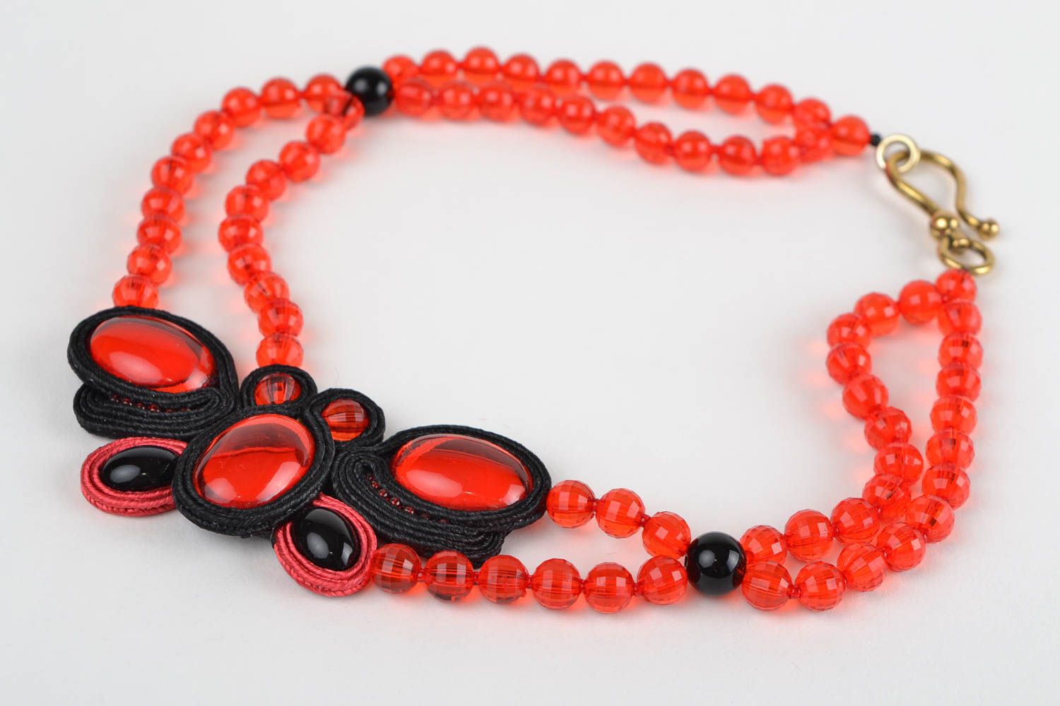 Handmade designer soutache necklace with plastic beads photo 4