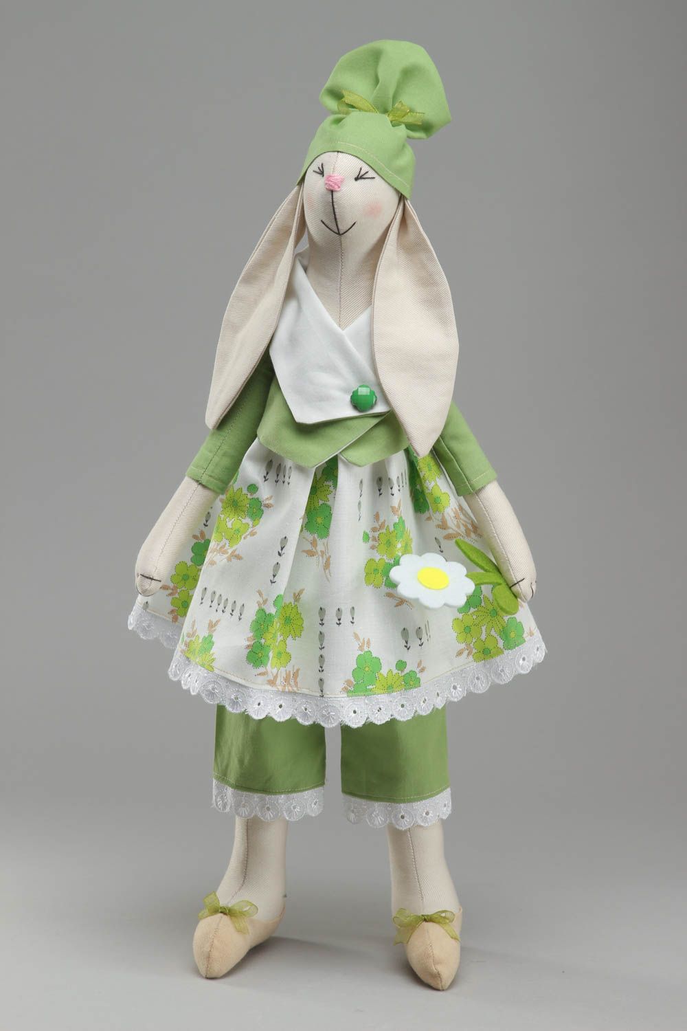 Fabric soft toy Rabbit in Green photo 1