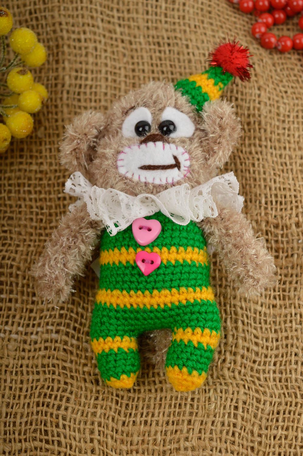 Handmade Stoff Spielzeug Häkel Kuscheltier Geschenk für Kinder Affe bunt foto 1