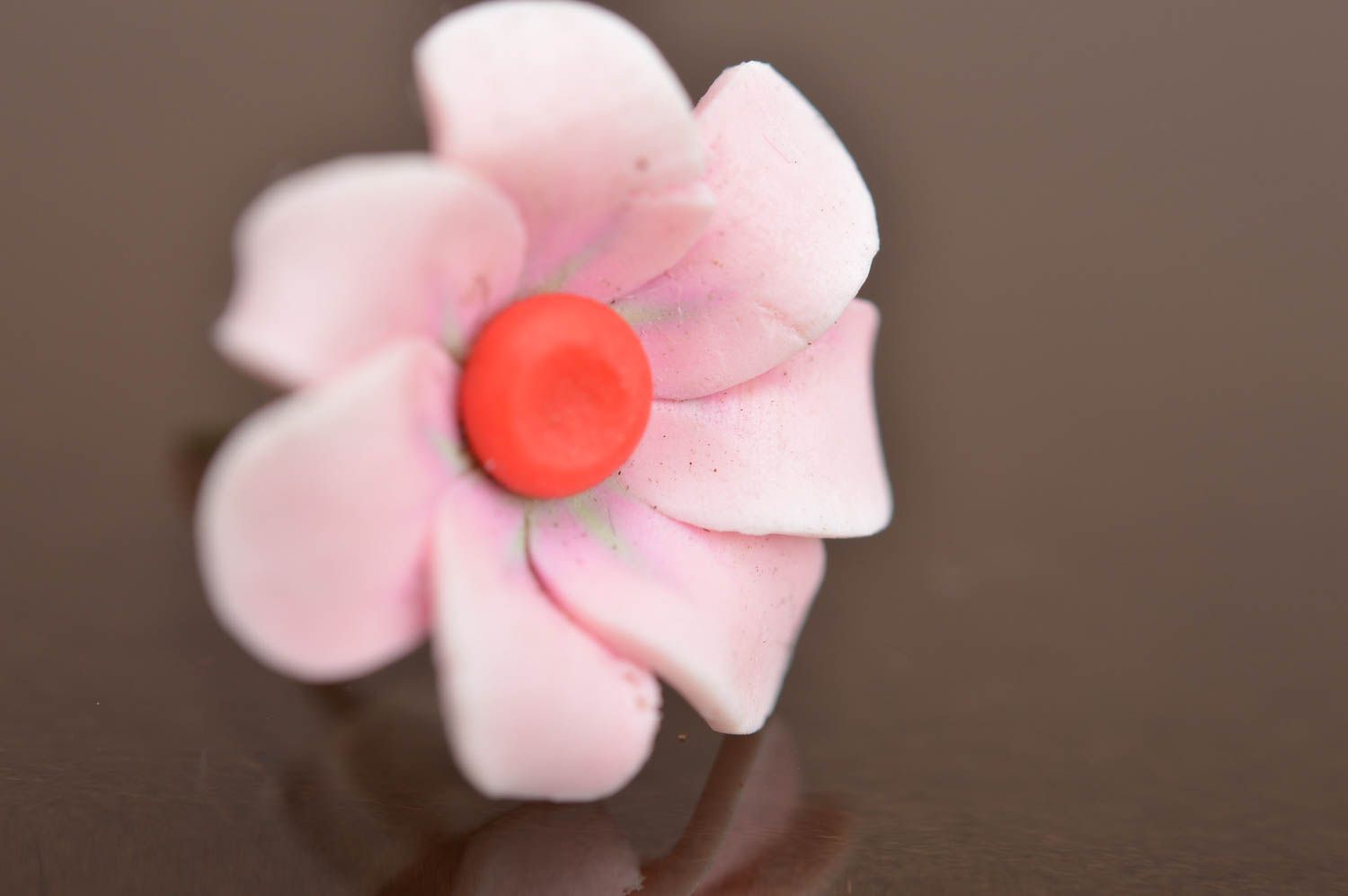 Unusual handmade designer pink polymer clay flower stud earrings photo 4