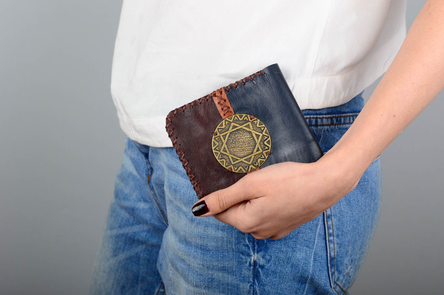 Cartera de cuero billetera artesanal accesorio de moda original para hombres foto 5