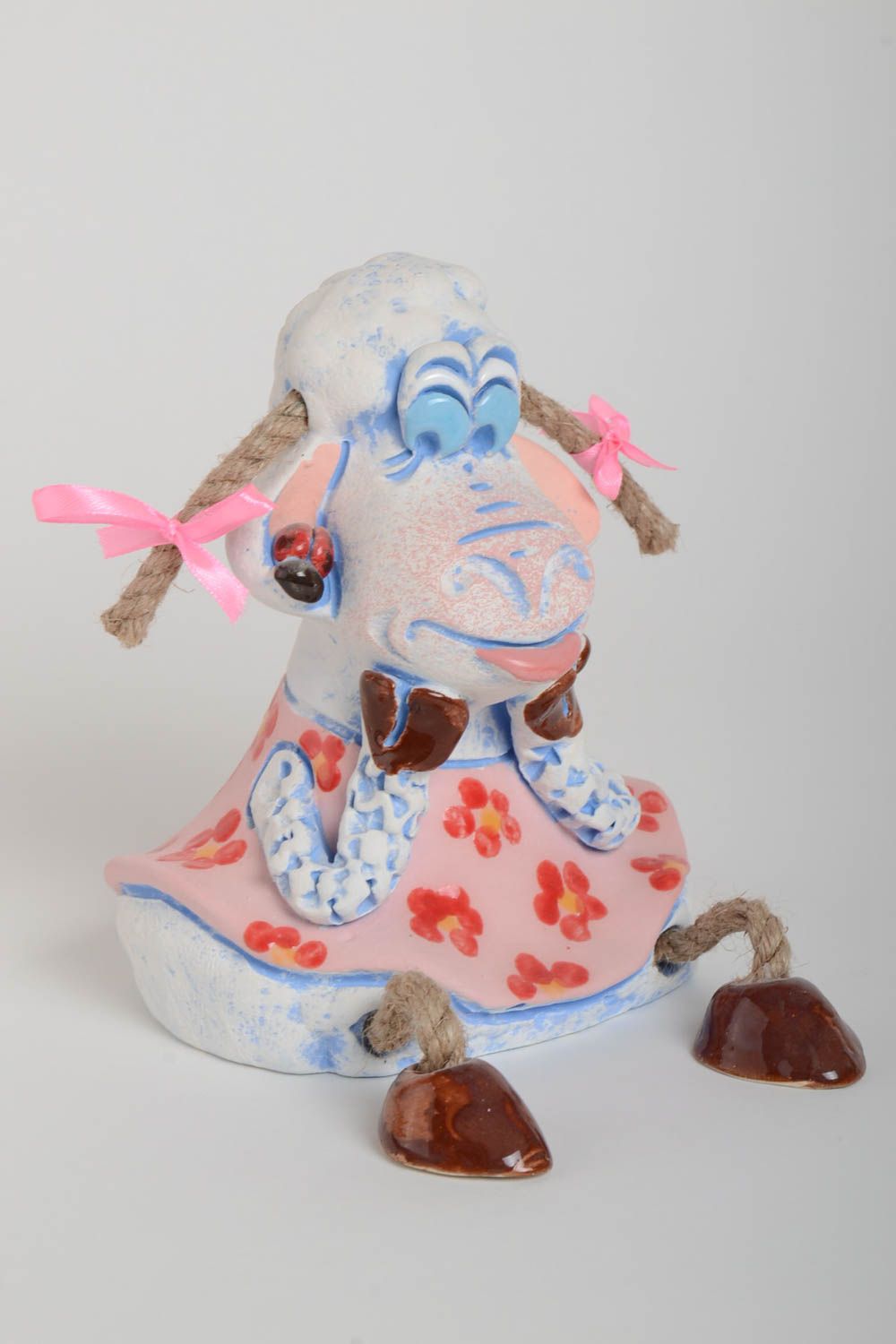 Handmade Keramik Spardose für Haus Deko Geschenk für Kinder Kuh mit Zöpfen foto 2
