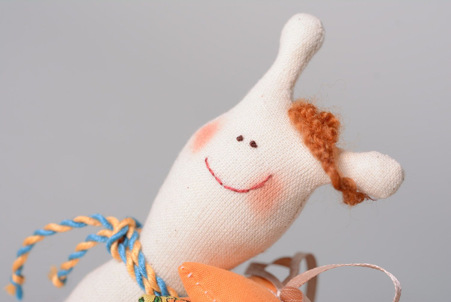 Small handmade designer soft toy sewn of natural fabrics in the shape of snail photo 2