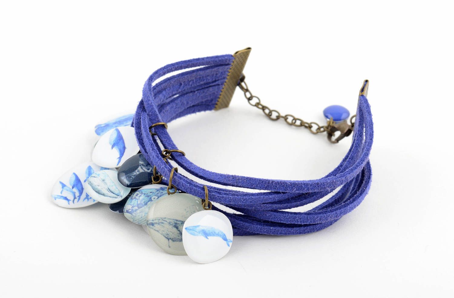 Bracelet large en daim Bijou fait main bleu multirang stylé Cadeau femme photo 1