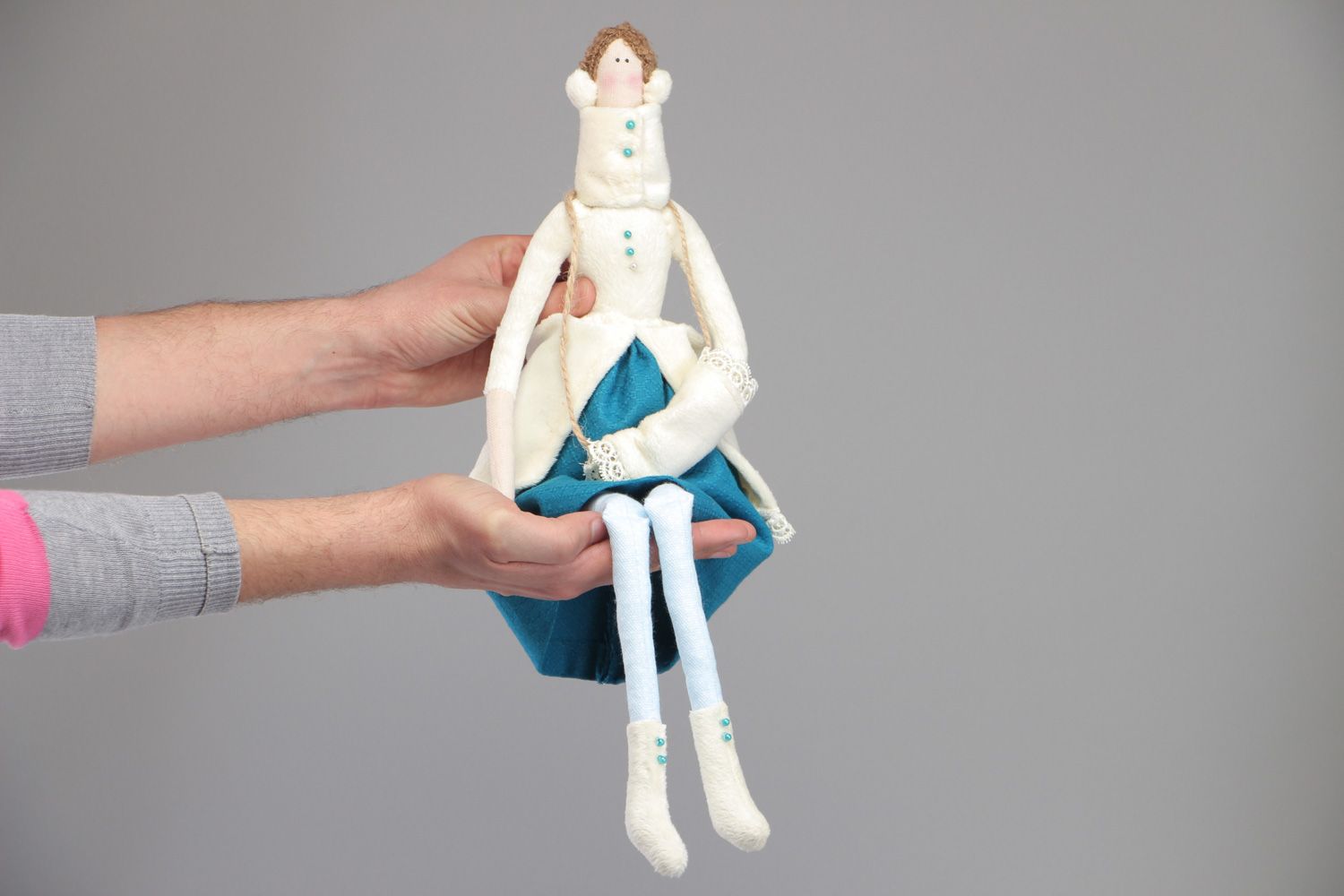 Handmade designer fabric soft doll in coat photo 4