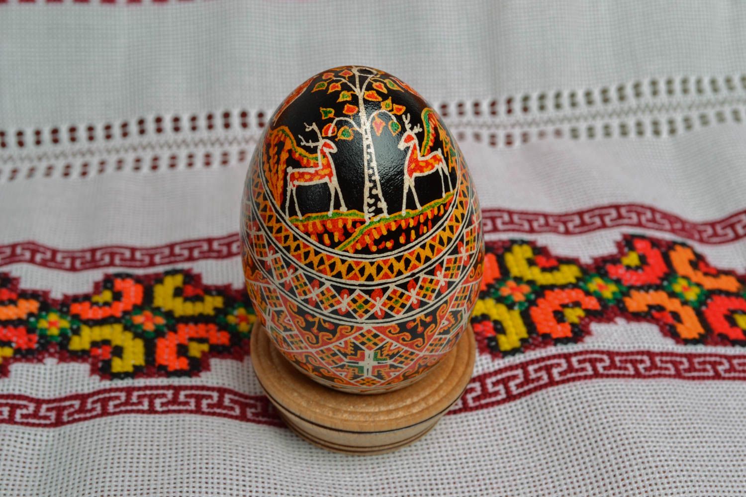 Painted goose egg with ornaments photo 5