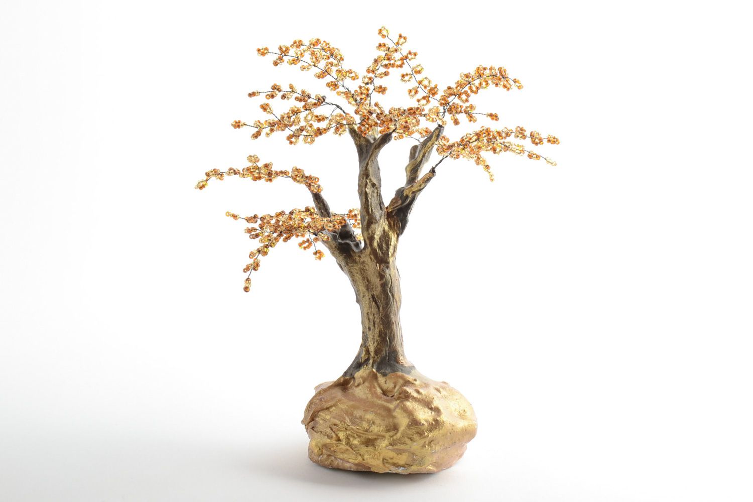 Handmade decorative beaded happiness tree with metal frame Golden Autumn  photo 2