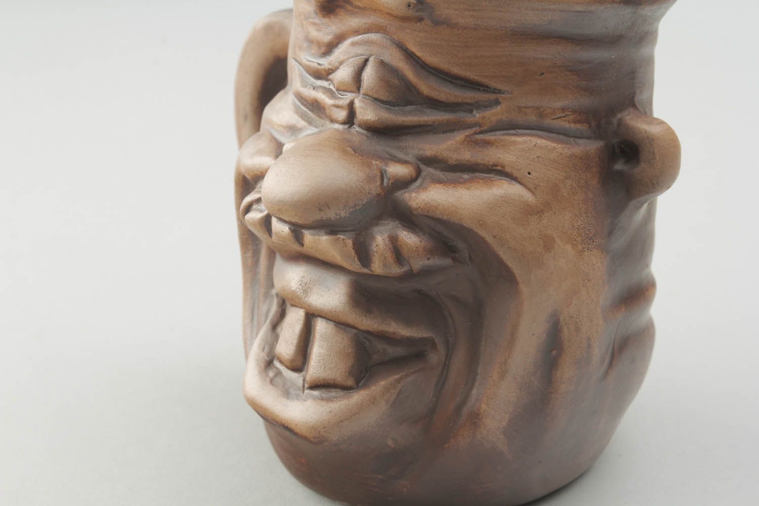 White clay cup with the molded funny face and handle. Great gift for a man. photo 3