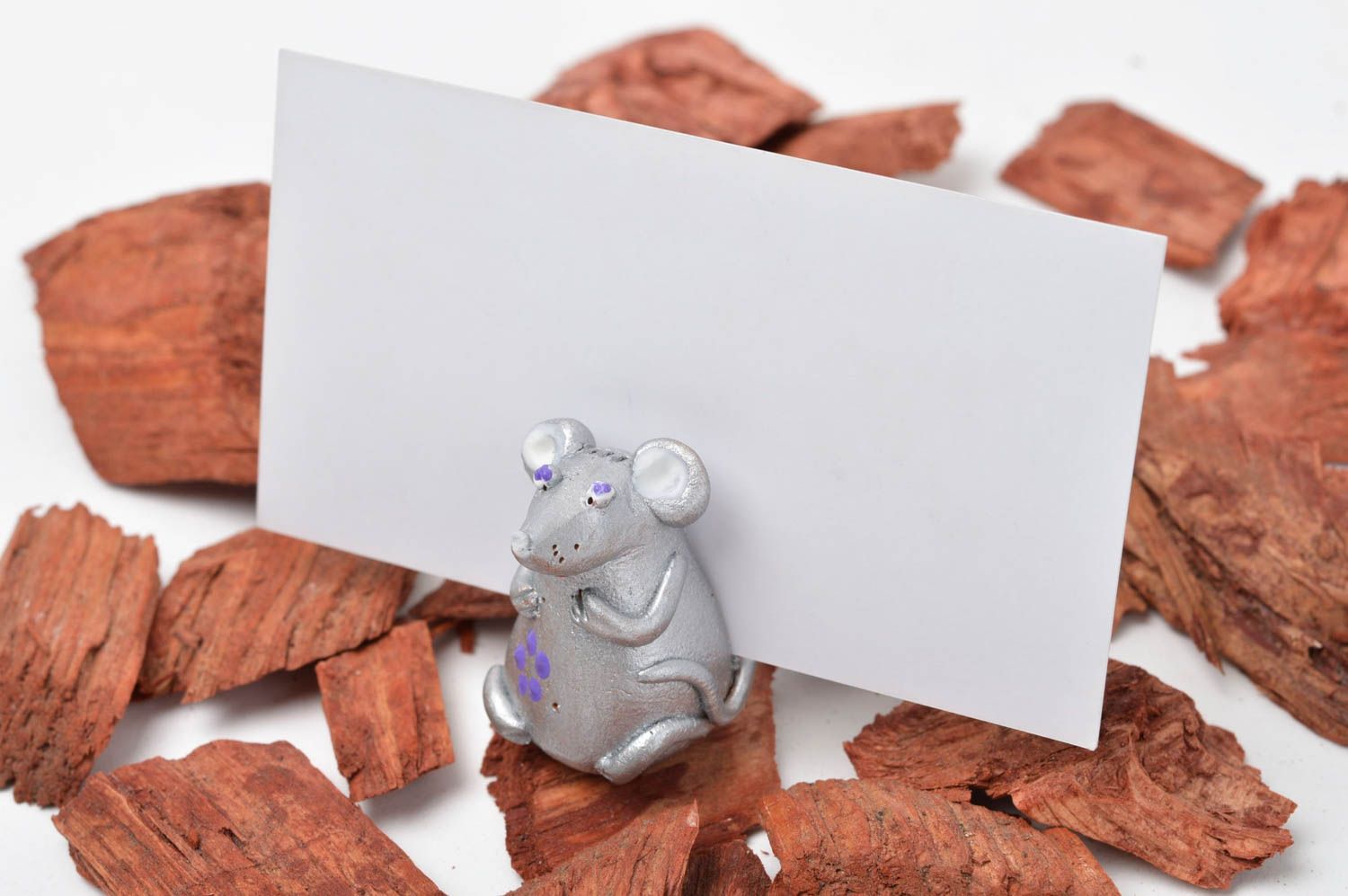 Handmade Halter für Visitenkarten Büro Zubehör ausgefallenes Geschenk Maus foto 1