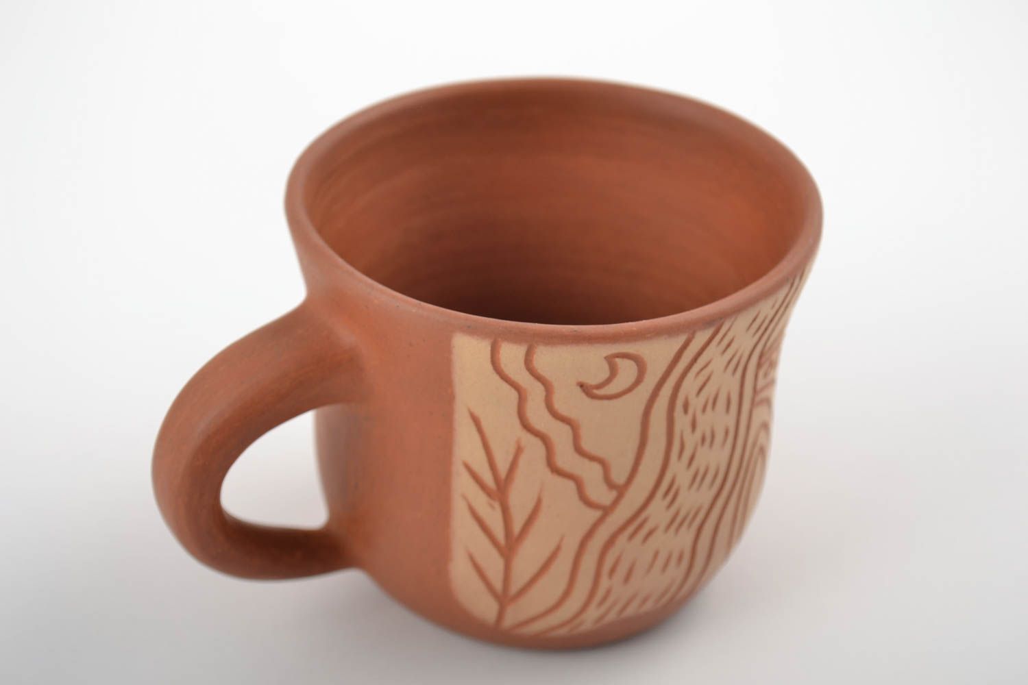 10 oz ceramic clay cup in light brown color and ancient pattern 0,47 lb photo 3