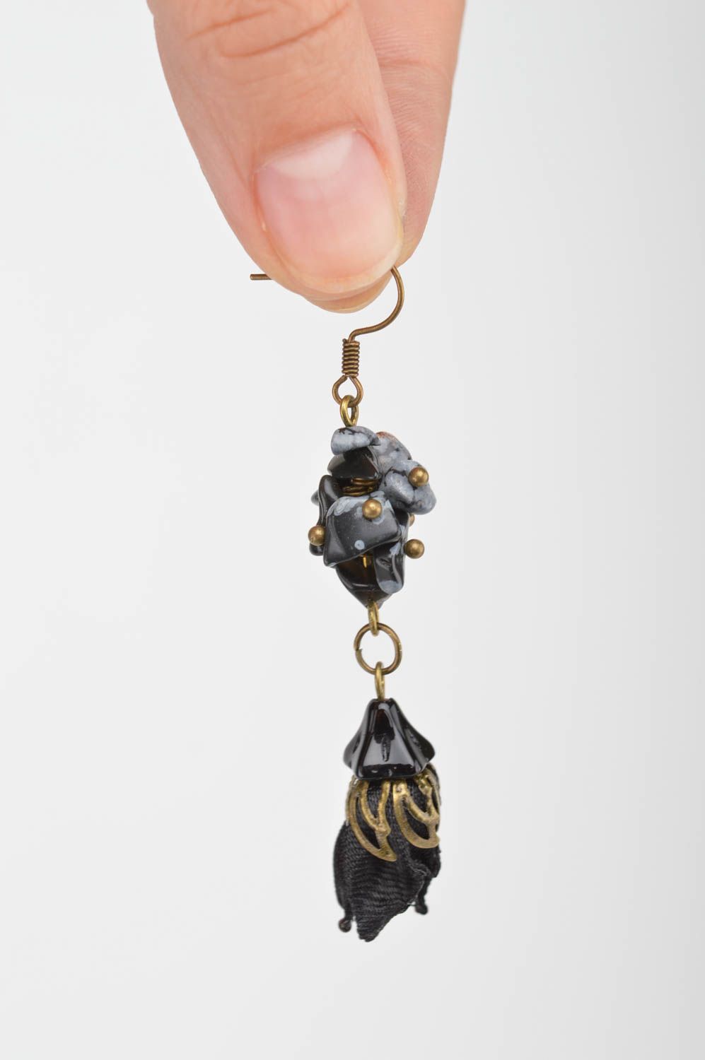 Beautiful handmade earrings black stylish jewelry long designer accessories photo 5