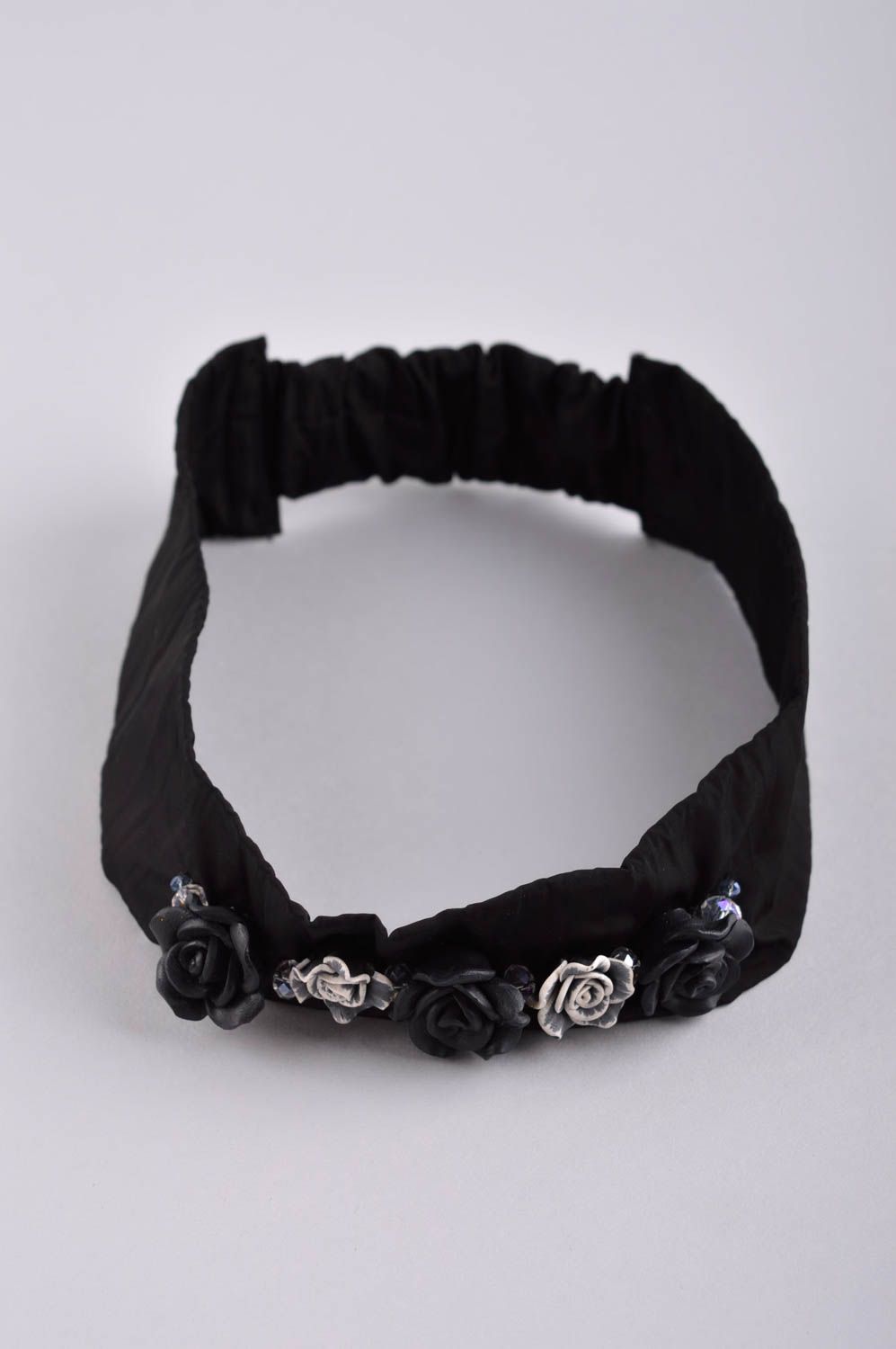 Bandeau cheveux Accessoire femme fait main noir en tissu design Cadeau femme photo 4