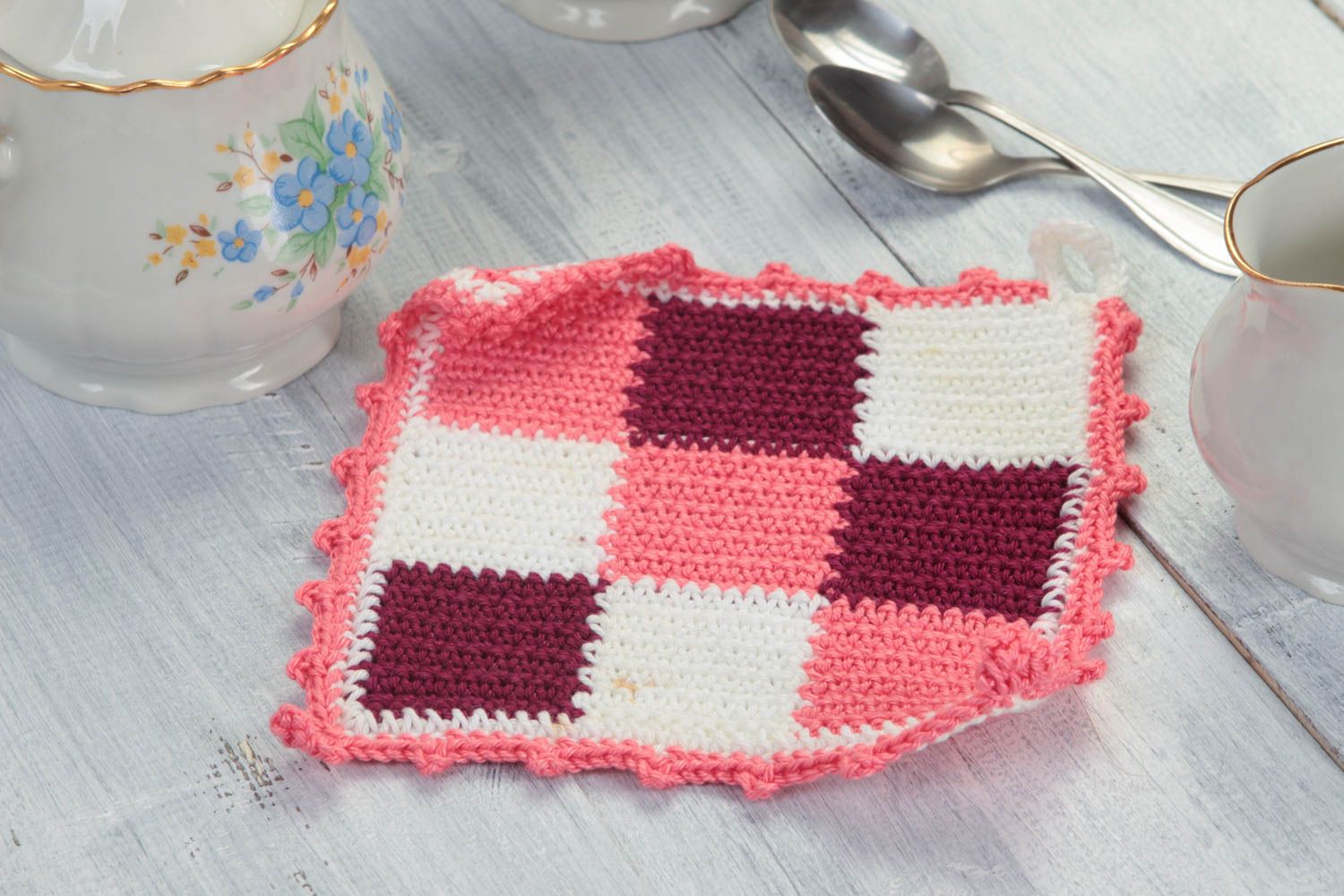 Handmade textile pot holder unusual crochet potholder home goods gift ideas photo 1