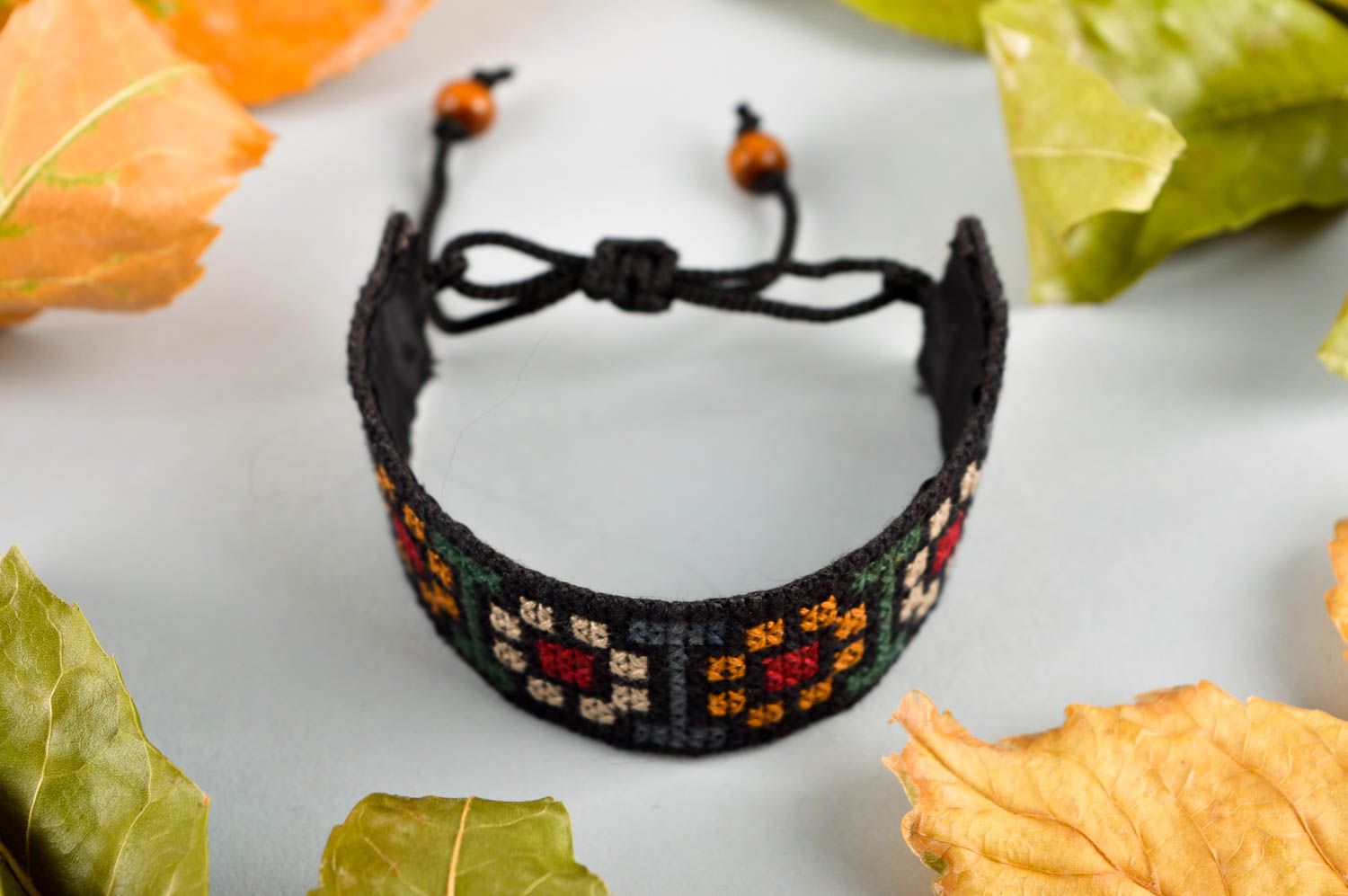Bracelet textile Bijou fait main brodé large Accessoire femme design cadeau photo 1