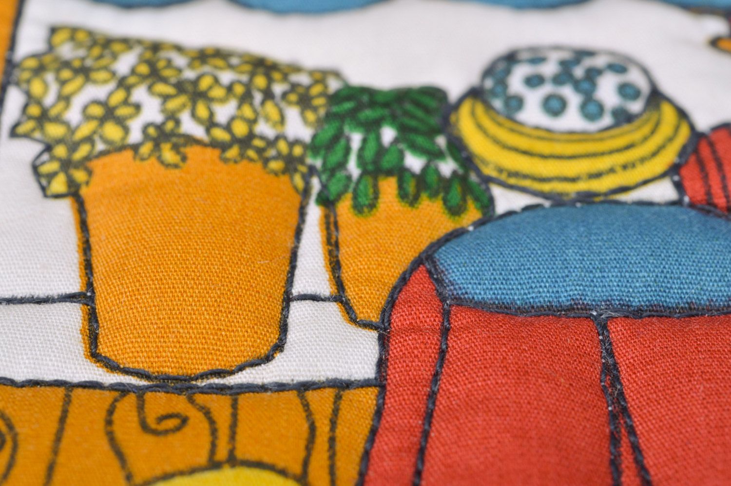 Handmade bright colorful hot pot holder sewn of cotton fabric Flower Market  photo 5