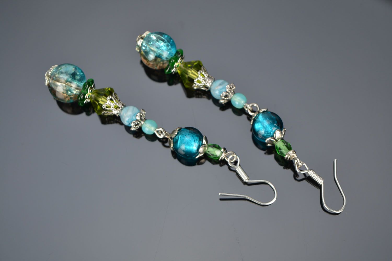Glass earrings Aquamarine photo 1
