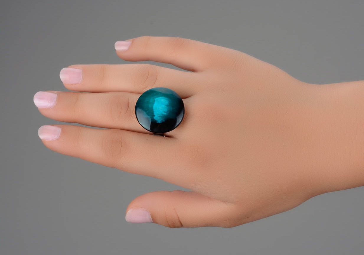 Turquoise ring made of cow horn photo 5